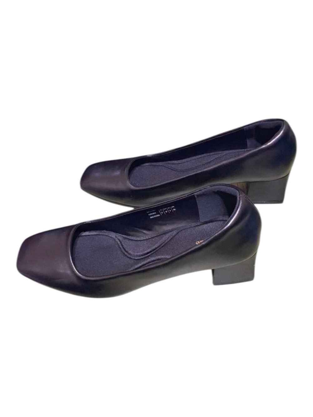 Dream Pairs Black Leather Chunky Heel Square Closed Toe Low Heel Pumps Size 11